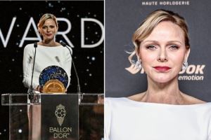 摩纳哥夏琳王妃优雅白裙亮相金球颁奖礼，曾是南非女子游泳冠军